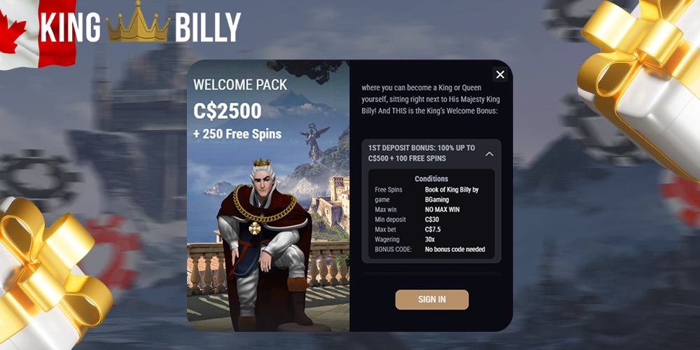 King Billy Casino Canada no deposit bonus for new players
