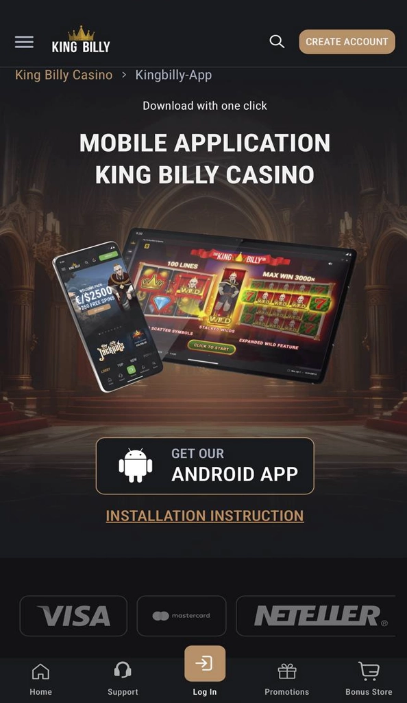 Open King Billy Android section to install APK