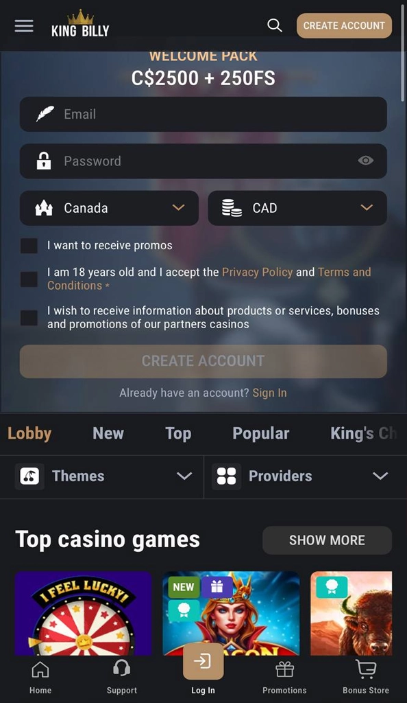 Open Billy King Casino for IOS installation