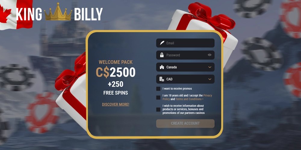 King Billy Canada welcome bonus for registration